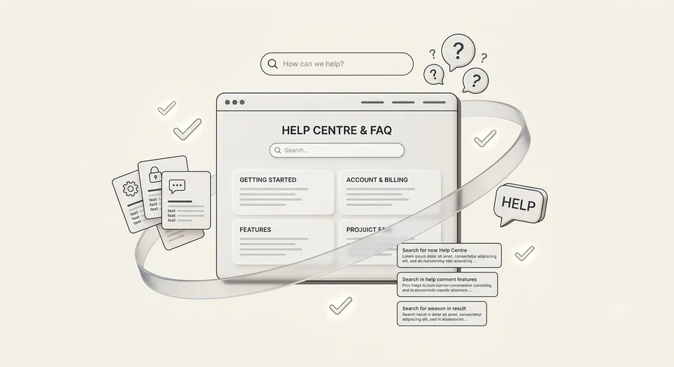 A help centre page with the questions people ask grouped into sections.